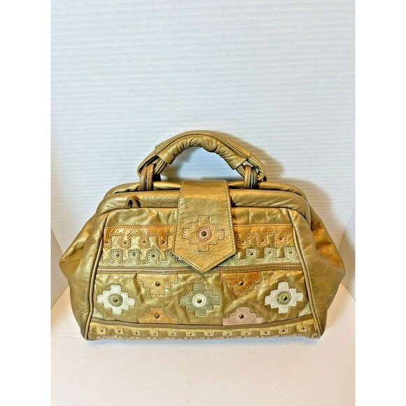 SAMIR VTG Leather Gold Western Boho Patchwork Metallic Cottagecore Handbag Rare - Picture 6 of 15